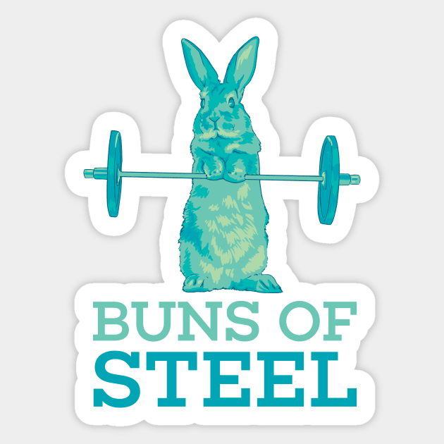 Buns of Steel Bunny Rabbit Pun Sticker by polliadesign